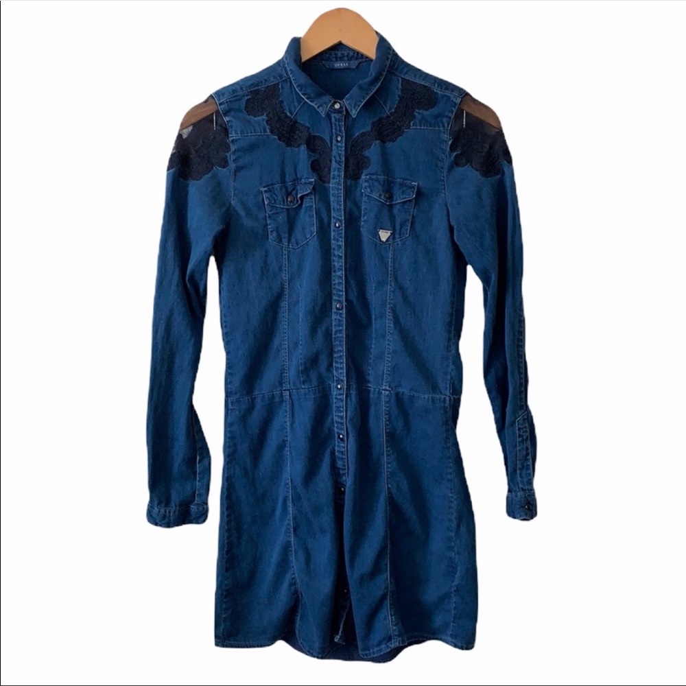 Guess Chambray Denim Western Style Dress Size Small
